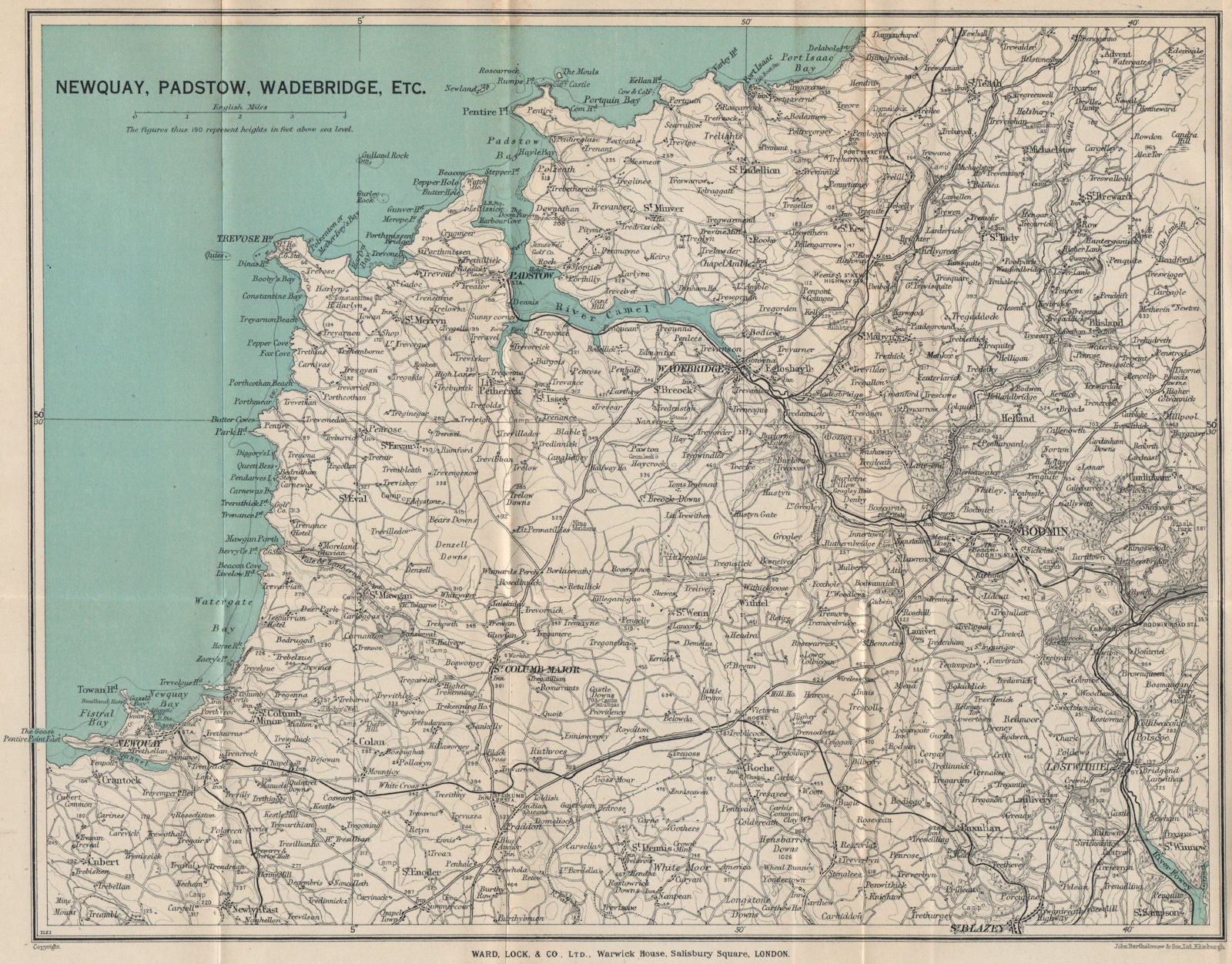 CAMEL ESTUARY & environs. Newquay Padstow Wadebridge Bodmin Cornwall 1936 map